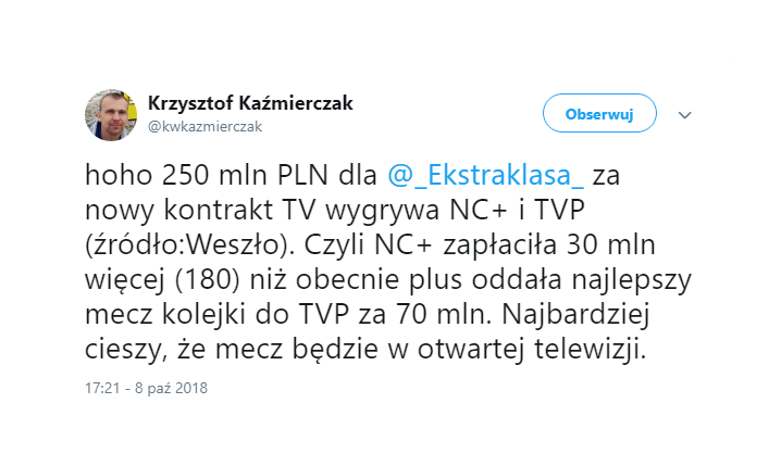 Ekstraklasa będzie transmitowana w TVP
